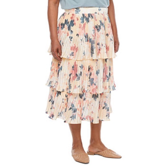 NWT - Ryegrass -Plus Womens Pleated Ruffle Midi Skirt - Picture 2 of 8